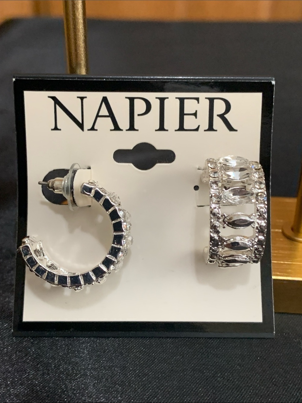 NWT Napier silver tone clear stone earrings